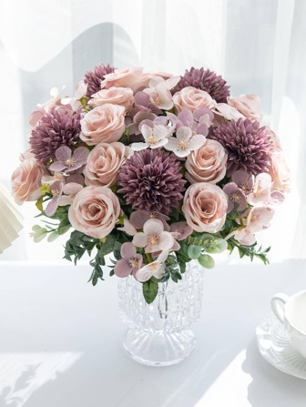 1 ช่อดอกกุหลาบประดิษฐ์, ประกอบด้วยลูกบอลปักไหม, เหมาะสำหรับงานแต่งงาน, บ้าน, ร้านอาหาร, ห้องนอน, ตกแต่งแจกัน, ปาร์ตี้วันหยุด, ของขวัญวันวาเลนไทน์, วัสดุ DIY ปีใหม่, ของขวัญรับปริญญา