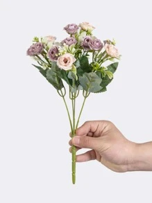 1支人造玫瑰花束婚禮裝飾，家庭，餐廳，臥室，花瓶裝飾，假日生日派對配件，婚禮場景景觀裝飾，花卉，情人節禮物，新年DIY材料 - 紫色 - 查看 5