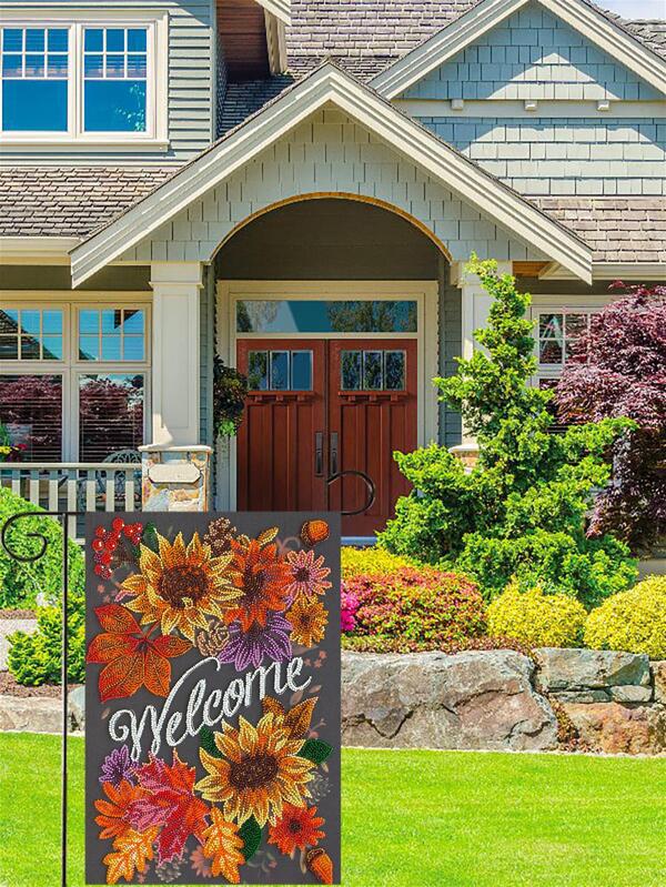 1個 花＆文字グラフィック ガーデンフラッグ , モダン ファブリック 長方形 デコレーション ヤードフラッグ 用 アウトドア デコレーション