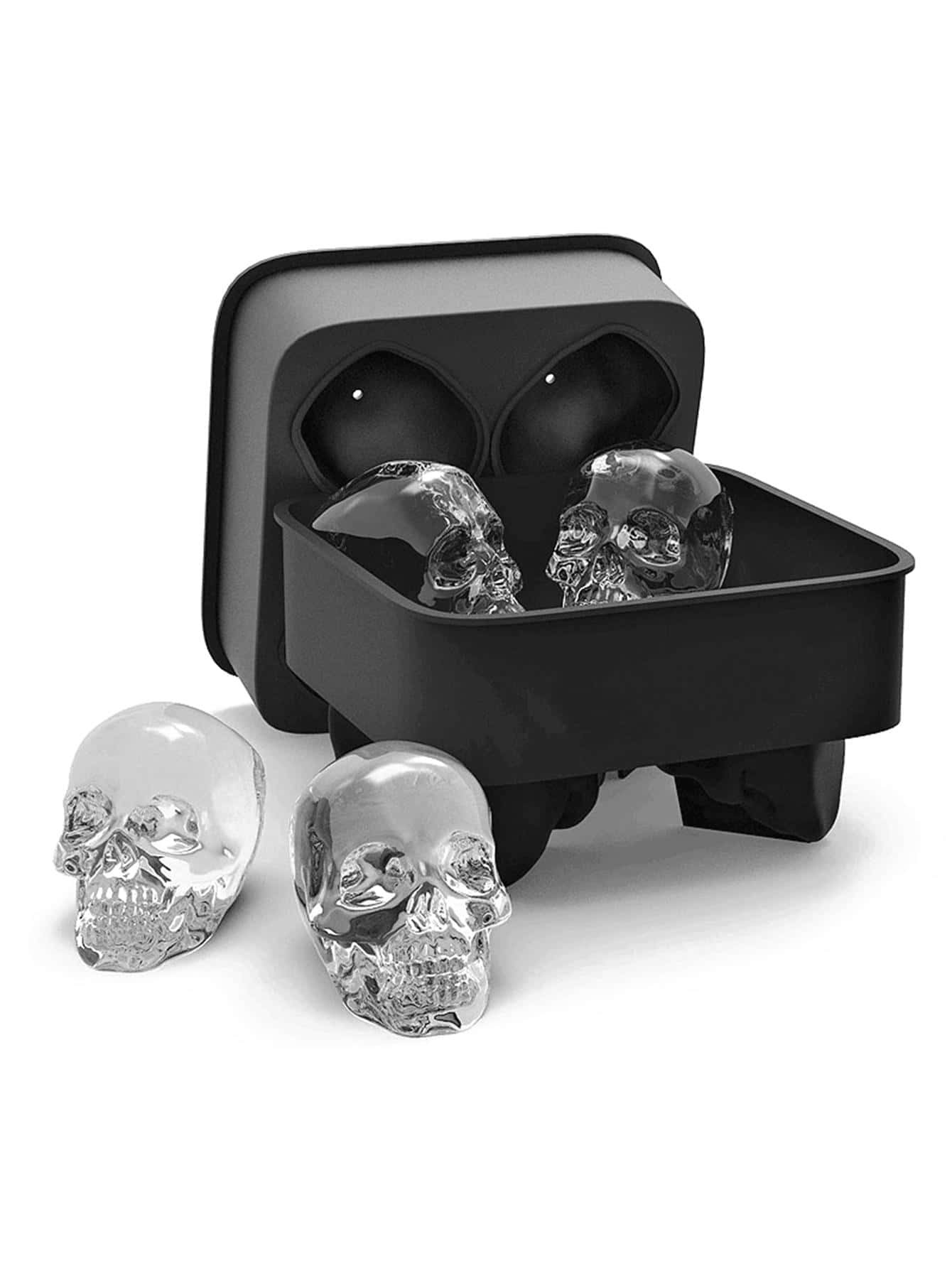 1pc Silicone Ice Cube Mold, Creative Skull Design Multi-grid Ice Cube Mold For Home - Black - View 1