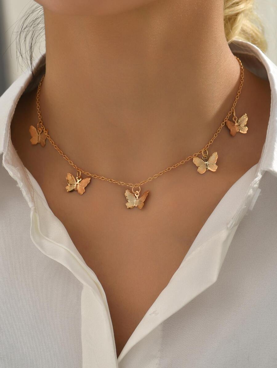 Butterfly Charm Necklace - Yellow Gold - View 1