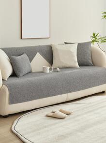 1 Đồng Màu Sofa Khăn Xám Polyester Chống Trơn Trượt Ghế Sofa Đệm Cho Phòng Khách - Màu xám đen - Xem 1