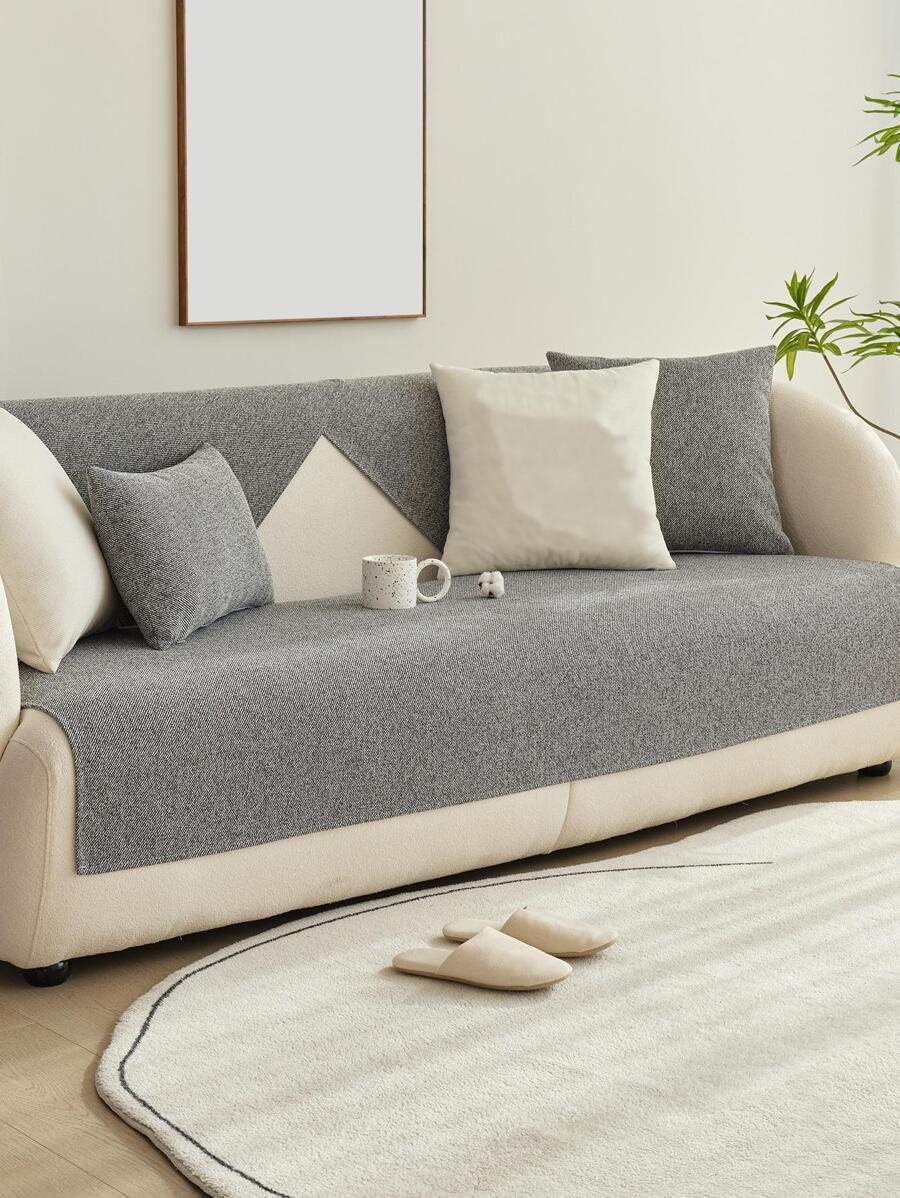 1 Đồng Màu Sofa Khăn Xám Polyester Chống Trơn Trượt Ghế Sofa Đệm Cho Phòng Khách - Màu xám đen - Xem 1