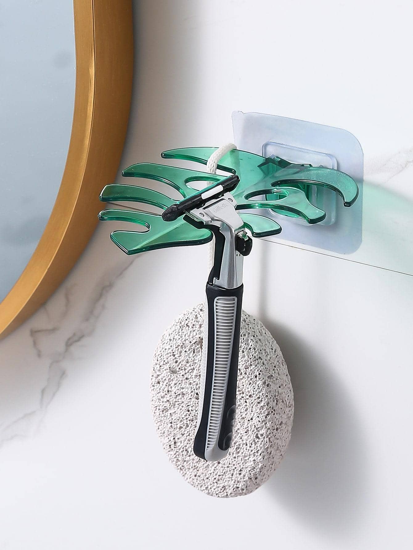 1入組壁掛式剃須刀架綠色塑料牙刷架