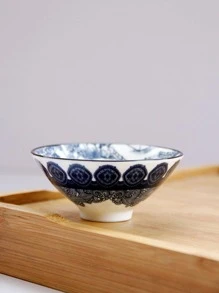 1 taza con patrón de flores, taza de té de porcelana azul de estilo chino, para regalo, hogar - Azul - Ver 7