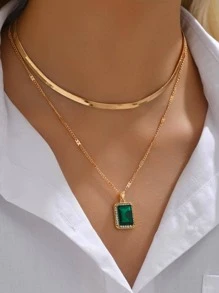 1 件时尚锌合金水钻串饰多层项链，适合女士日常装饰 - 金色 - 查看 4