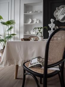 1pc Solid Color Tablecloth, Minimalist Fabric Ruffle Trim Decorative Table Cover For Dining Table - White - View 4