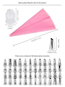 50pcs Pink Piping Bag Set, Stainless Steel Multifunction Piping Tip For DIY - Pink - View 2