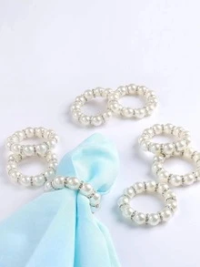 4pcs Minimalist Creative Handmade Pearl Round Napkin Rings, Rhinestone Napkin Holders, Suitable For Birthday, Wedding, Thanksgiving, Christmas, Easter, Halloween, Banquet, Buffet Table Elegant Minimalist Decoration - Beige - View 6