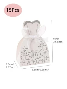 15入組創意白色婚紗洋裝形狀禮品包裝紙蝴蝶結裝飾禮品包裝盒適合派對 - 白色 - 查看 8