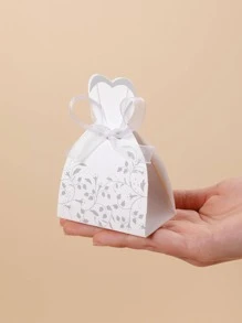 15入組創意白色婚紗洋裝形狀禮品包裝紙蝴蝶結裝飾禮品包裝盒適合派對 - 白色 - 查看 6