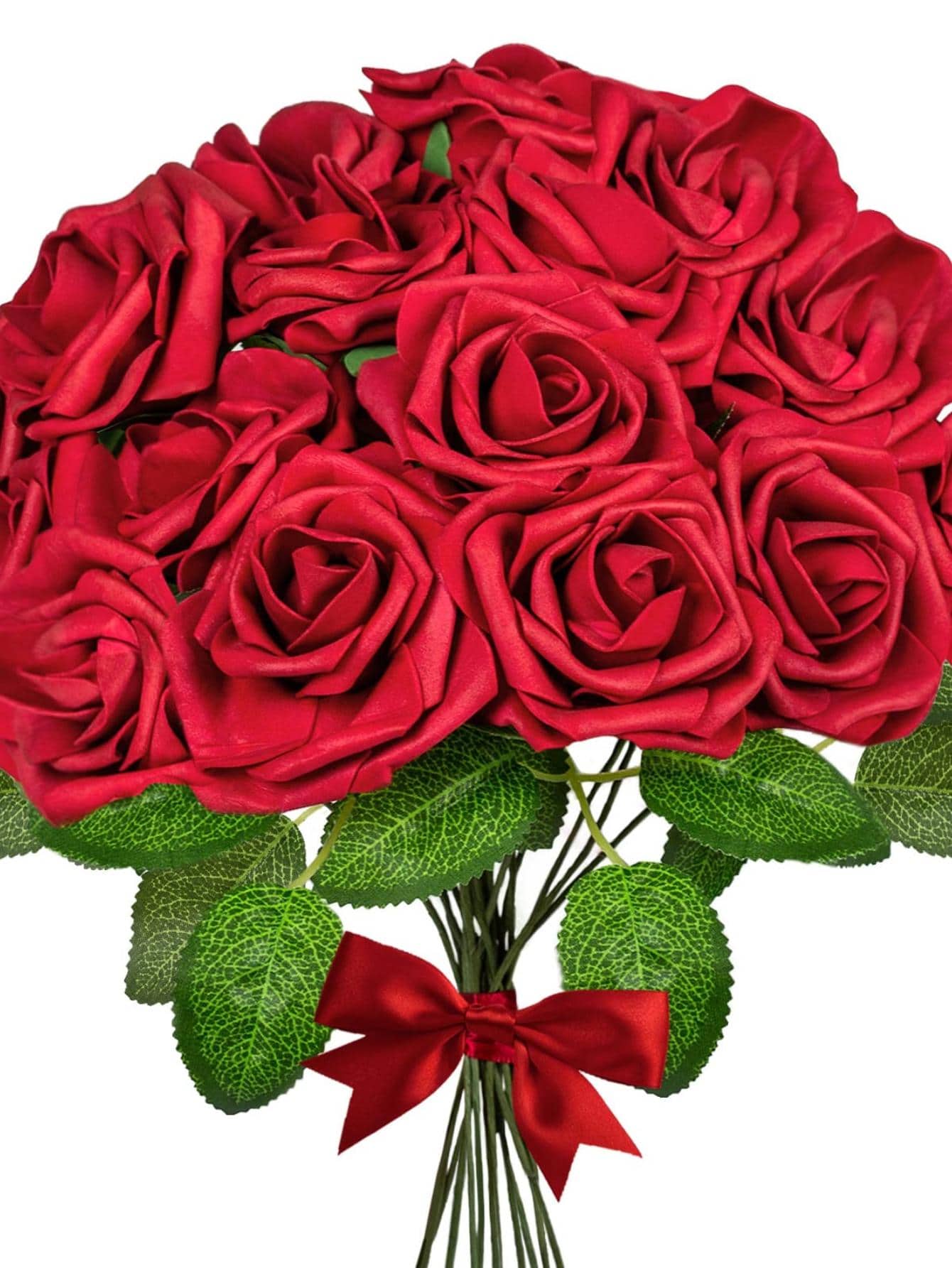 25 Stücke rote künstliche Rosen mit Stielen, rote Rose falsche Blumen ...