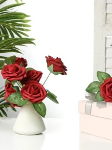 25pcs Red Artificial Roses With Stems, 2.76 Inch Red Rose Fake Flowers PE Foam Roses, Realistic Touch Fake Roses For Wedding Bouquet, Home Decor, Mother's Day, Birthday, Graduation Gift (No Leaves) - Red - View 5