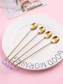 4 件装金色水钻装饰勺，创意家用不锈钢咖啡勺