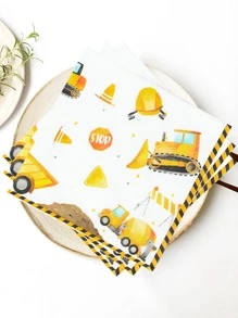 10pcs/set Engineering Car Pattern Style Party Disposable Tissue, Engineering Car Themed Birthday Baby Shower Wedding Family Holiday Party Disposable Napkin, Outdoor Travel Picnic Disposable Tableware - Multicolor - View 2