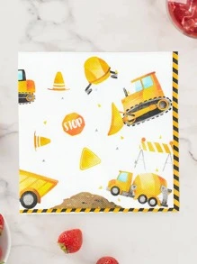 10pcs/set Engineering Car Pattern Style Party Disposable Tissue, Engineering Car Themed Birthday Baby Shower Wedding Family Holiday Party Disposable Napkin, Outdoor Travel Picnic Disposable Tableware - Multicolor - View 4