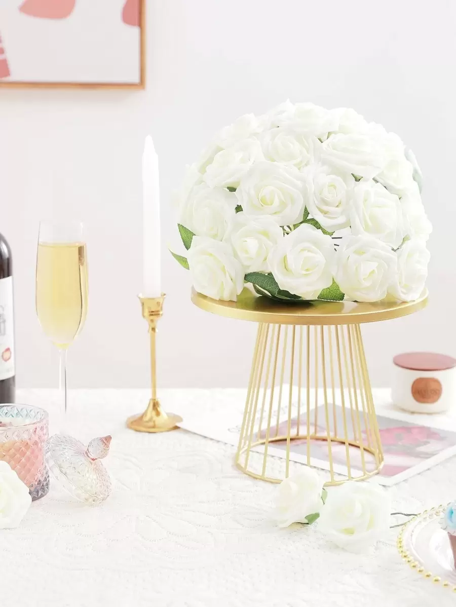 25 支红色人造玫瑰带茎，红玫瑰假花婚礼花束真实触感泡沫玫瑰人造花卉人造花茎，适用于新娘 DIY 花束婚礼家居派对装饰、母亲节礼物、情人节、礼物 - 白色 - 查看 1