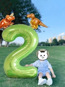 3pcs 40-Inch Apple Green Dinosaur Number Balloons, 2pcs Balloon Accessories, Cartoon Dinosaur Balloons For Birthday Party, Triangle Dinosaur Decorative Balloons, Jurassic Theme, Birthday Decor - Multicolor - View 5