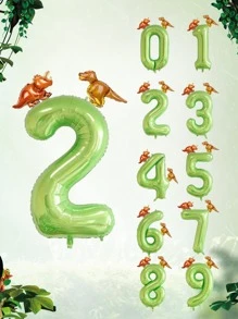 3pcs 40-Inch Apple Green Dinosaur Number Balloons, 2pcs Balloon Accessories, Cartoon Dinosaur Balloons For Birthday Party, Triangle Dinosaur Decorative Balloons, Jurassic Theme, Birthday Decor - Multicolor - View 6