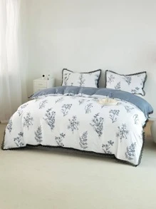 Mùa xuân/hè Hàng mới về Bộ ba mảnh Vỏ chăn bông Lotus Edge Craft ( 1 cái ) Và Vỏ gối ( 2 cái ), Tươi mới & Thời trang , Mềm mại & Thoải mái , Unisex , Tất cả các mùa , Thích hợp cho mùa thu đông , Thân thiện với làn da khi không mặc quần áo - Màu xanh lam - Xem 2