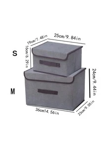 1pc Contrast Binding Clothes Storage Bag, Modern Non-woven Fabric Portable Clothes Storage Box For Home - Grey - View 3