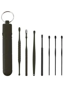7/6PCS Ear Cleaner Earwax Removal Tool Earpick Curette Reusable Ear Cleaning Wax Remover Spring Spoon Ear Pick Cleanser Care - Black - View 4