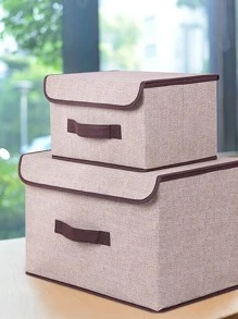 1pc Contrast Binding Clothes Storage Bag, Modern Non-Woven Fabric Portable Clothes Storage Box For Home  Decorations   Autumn Decor Festival Decor Room Decor Home Decor Fall Decor Bedroom Decor - Beige - View 3