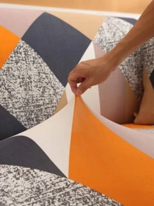 1pc Geometric Pattern Sofa Slipcover & 1pc Cushion Cover Without Filler, Modern Polyester Stretchy Sofa Dust Cover, For Living Room - Multicolor - View 5