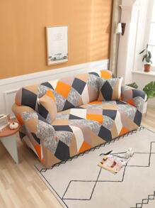 1pc Geometric Pattern Sofa Slipcover & 1pc Cushion Cover Without Filler, Modern Polyester Stretchy Sofa Dust Cover, For Living Room - Multicolor - View 8
