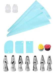 21pcs/set Stainless Steel Piping Nozzle & Pastry Bag - Blue - View 1