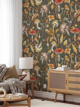 2卷蘑菇圖案牆紙卡通PVC家居裝飾牆膠卷