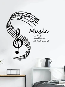 1pc Music Note Print Wall Sticker, PVC Self-Adhesive Wall Decorative Sticker For Home Decor, Stickers, Wall Decal, Vinyl Decal For Home Decorations, Spring Decoration Items Refresh Your Home, Rama Decoration Stickers Gifts Birthday Graduation - Black - View 5