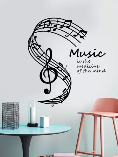 1 件音乐符号印花墙贴，PVC 自粘墙面装饰贴纸，用于家居装饰，贴纸，墙贴花，乙烯基贴花用于家居装饰，春季装饰品让您的家焕然一新，Rama 装饰贴纸礼物生日毕业