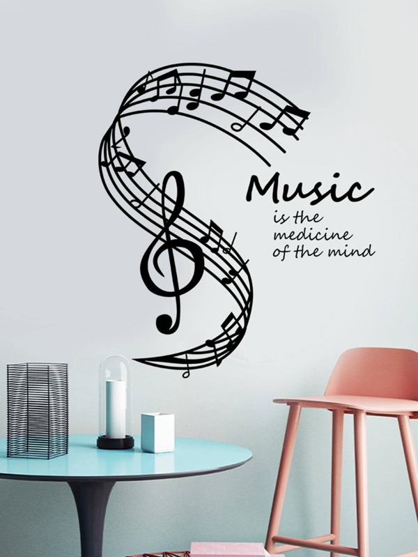 1pc Music Note Print Wall Sticker, PVC Self-Adhesive Wall Decorative Sticker For Home Decor, Stickers, Wall Decal, Vinly Decal For Home Decorations, Spring Decoration Items Refresh Your Home, Rama Decoration Stickers Gifts Birthday Graduation