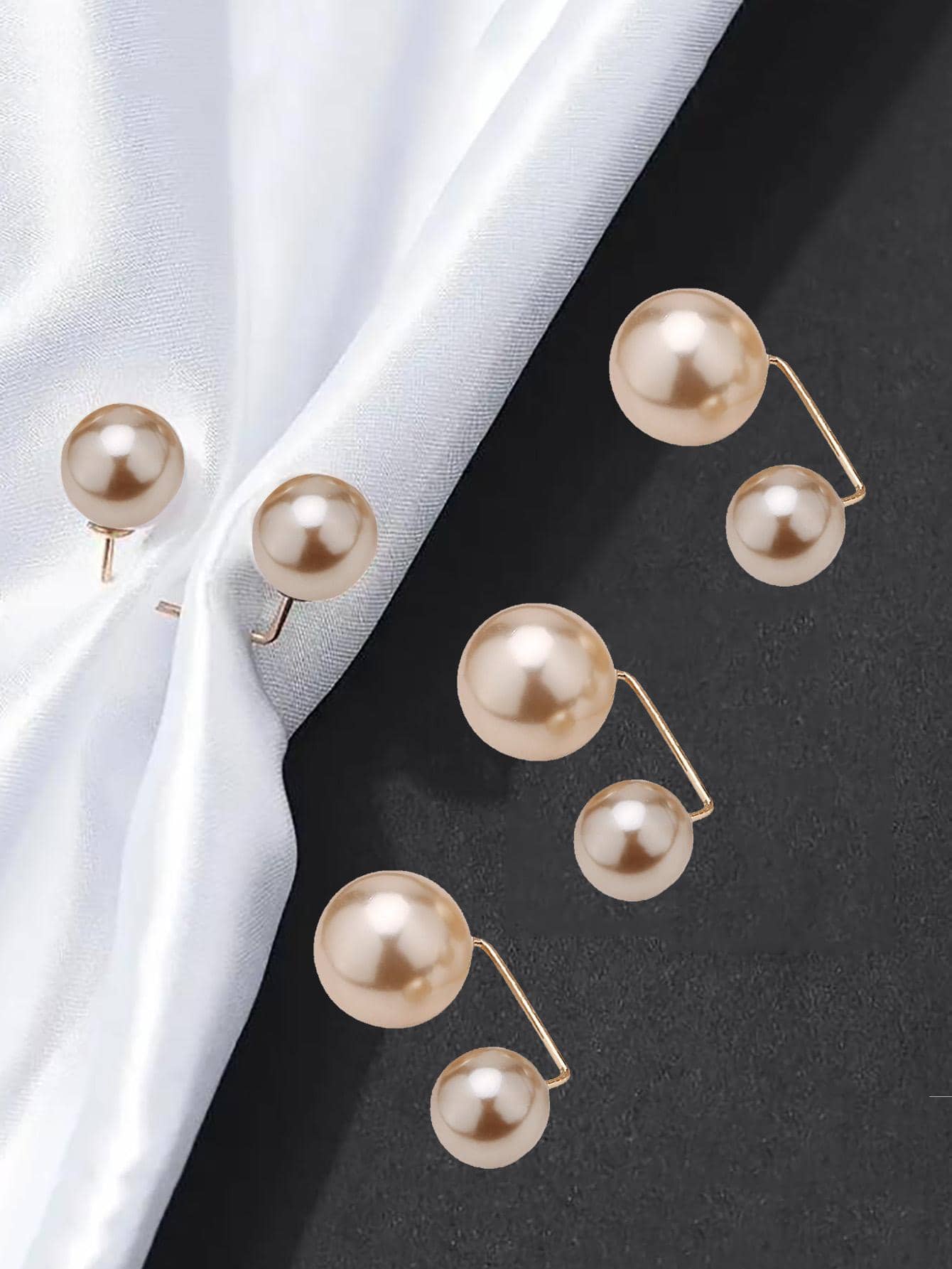 5入組/套鐵合金腰扣現代人造珍珠設計腰扣適合衣服DIY - 香檳色 - 查看 1