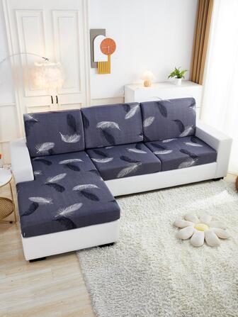 1pc Feather Pattern Sofa Cushion Cover, Modern Polyester Sofa Seat Cover For Living Room, All Season