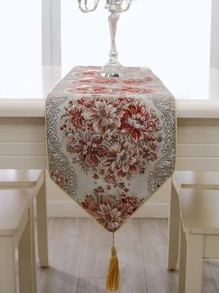 1 Họa Tiết Hoa Tua Rua Trang Trí Bàn Á Hậu Polyester Hiện Đại Bàn Bếp Á Hậu Cho Bàn Ăn - Đỏ - Xem 2