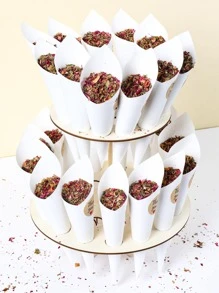 1set Wooden Combination Confetti Tray + White Paper + Stickers, Wedding Party Dried Flower Paper Cone Tray Holder - Khaki - View 1