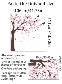 2 件 PVC 墙贴，现代树和鸟图案墙贴，适用于家庭，贴纸，墙贴花，乙烯基贴花，用于家庭装饰，春季装饰品让您的家焕然一新，拉玛装饰贴纸礼物生日毕业