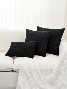 1 pieza Funda de almohada de pana o funda de almohada lumbar - Negro - Ver 4