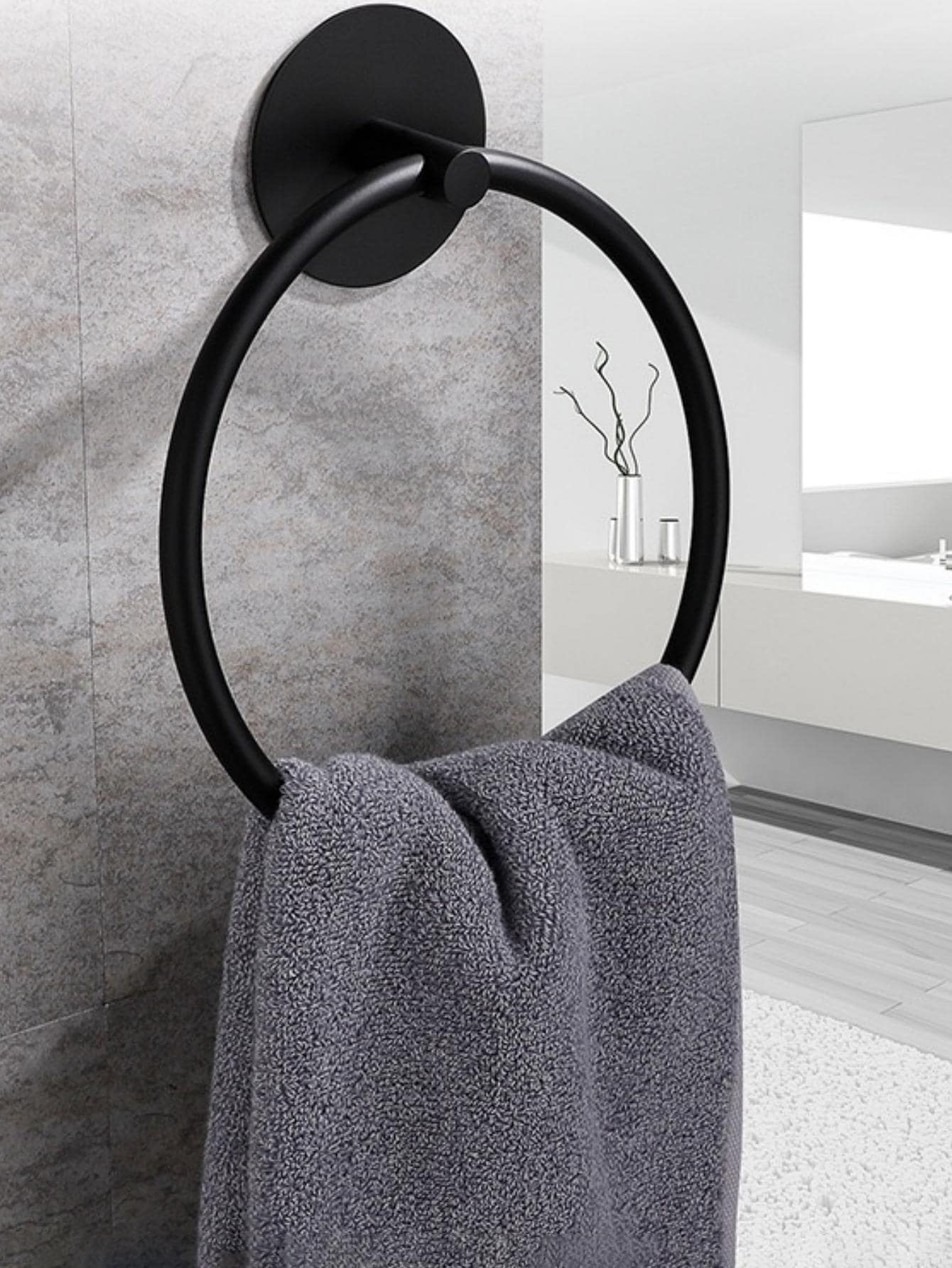 1pc Stainless Steel Towel Ring, Minimalist Solid Color Towel Bar For