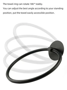1pc Stainless Steel Towel Ring, Minimalist Solid Color Towel Bar For Bathroom - Black - View 6