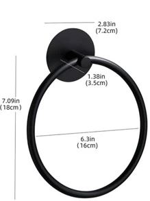 1pc Stainless Steel Towel Ring, Minimalist Solid Color Towel Bar For Bathroom - Black - View 7