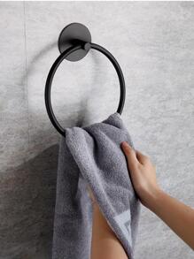 1pc Stainless Steel Towel Ring, Minimalist Solid Color Towel Bar For Bathroom - Black - View 3
