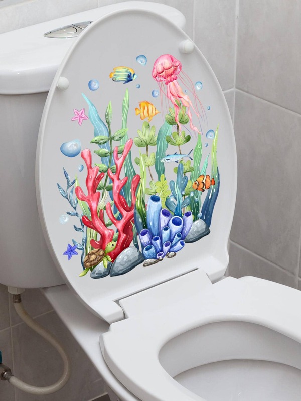 1pc PVC Toilet Lid Decal, Modern Coral Pattern Toilet Lid Decal For