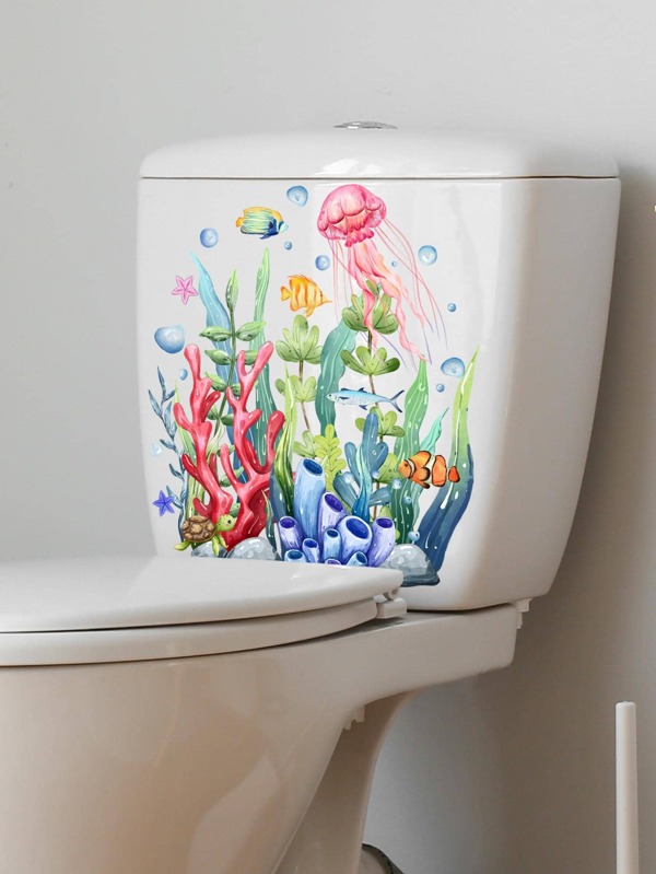 1pc PVC Toilet Lid Decal, Modern Coral Pattern Toilet Lid Decal For Bathroom SHEIN USA