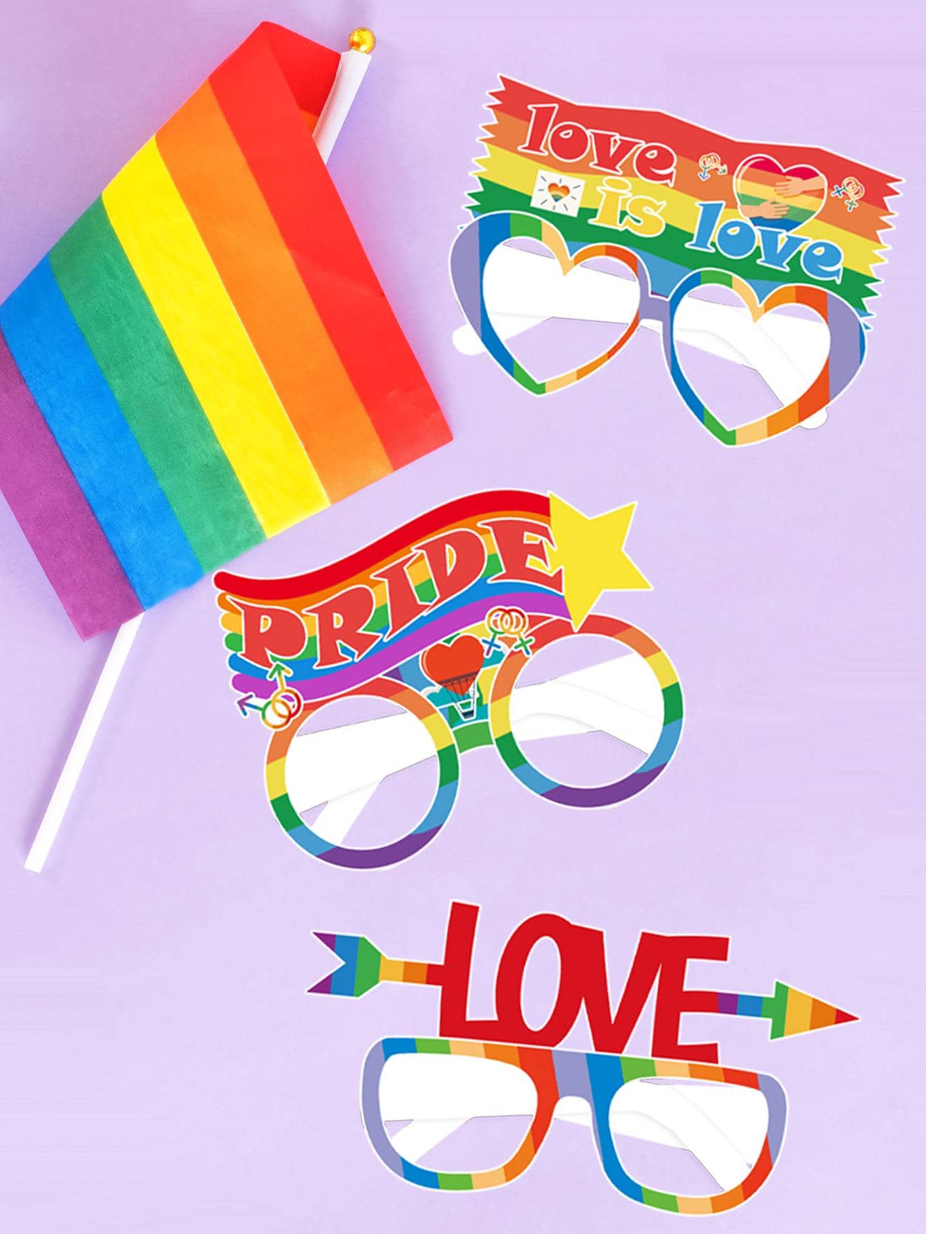 6入組LGBT彩虹條紋圖案派對眼鏡 - 黃色 - 查看 1