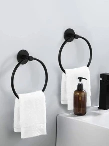 1pc Stainless Steel Towel Ring, Minimalist Solid Color Towel Bar For Bathroom - Black - View 2