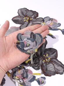 1pc Polyester DIY Sewing Patch, Cottagecore Embroidered Flower Shaped DIY Patch For Sewing - Black - View 4