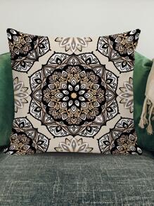 1pc Mandala Print Cushion Cover Without Filler, Boho Flannelette Decorative Throw Pillow Case For Living Room, Home Decor - Multicolor - View 4